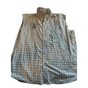 Run N Gun American Fishing Tackle Co Sleeveless Plaid Button Down Shirt Size XXL